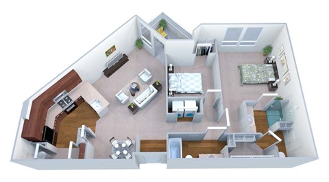 Floor plan for 2 beds, 2 baths, 1184 sqft